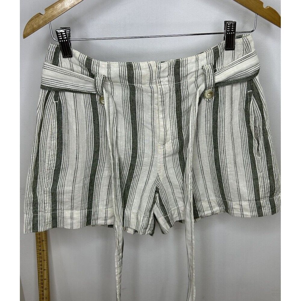 Anthropologie‎ Striped Cotton Linen Blend High Waisted Shorts Size 2
